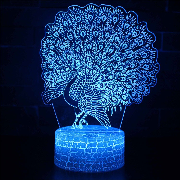 Lampe 3D Paon bleu oiseau