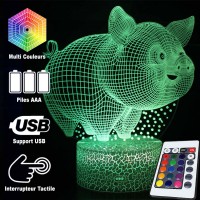 Lampe 3D Cochon Drôle télécommande et caractéristiques