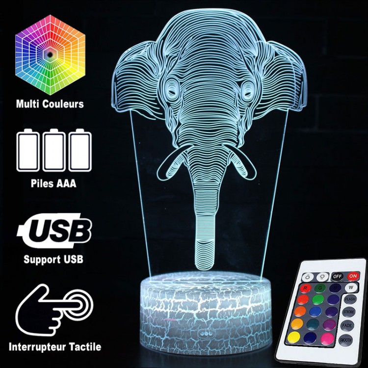 Veilleuse LED Éléphant sur piles
