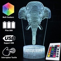Lampe 3D Tête d'Éléphant télécommande et caractéristiques