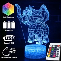 Lampe 3D Éléphant Bébé télécommande et caractéristiques