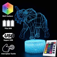 Lampe 3D Éléphant Origami télécommande et caractéristiques
