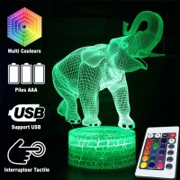 Lampe 3D Éléphant Trompe télécommande et caractéristiques