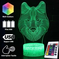 Lampe 3D Loup télécommande et caractéristiques