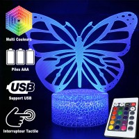 Lampe 3D Papillon nature télécommande et caractéristiques