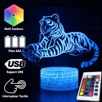 Lampe 3D Tigre couché télécommande et caractéristiques