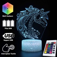 Lampe 3D Licorne Magique Fleurs télécommande et caractéristiques