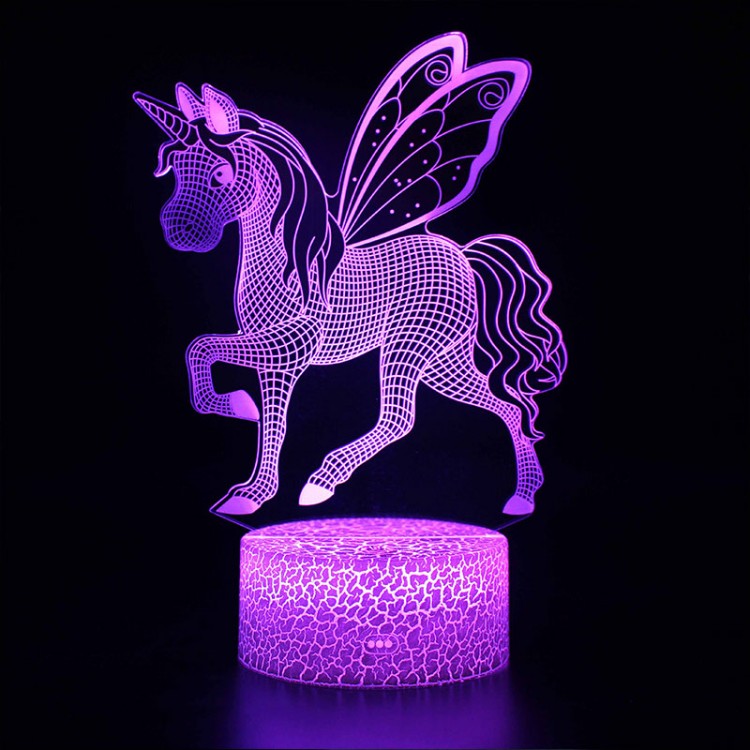 Lampe 3D Petite Licorne Poney Ailes