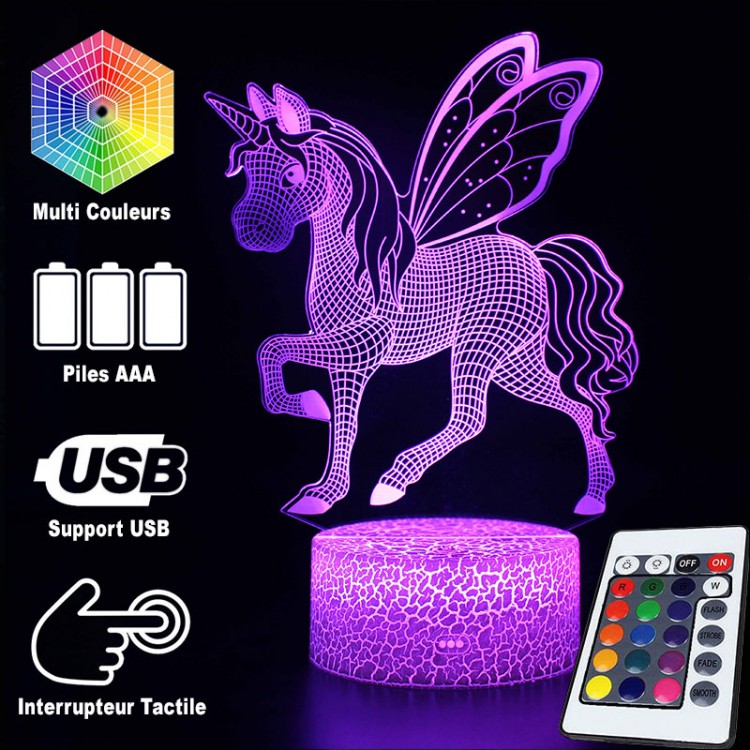 Lampe 3D LED Licorne majestueuse - Comptoir des Lampes