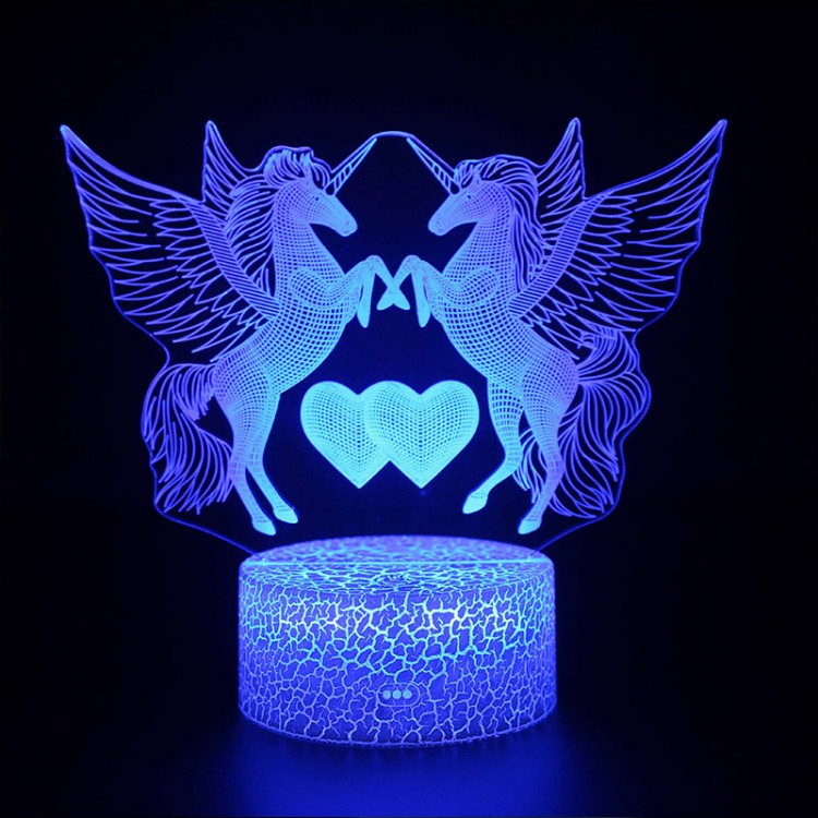 Lampe 3D Licornes Cœurs