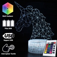 Lampe 3D Licorne Tête télécommande et caractéristiques