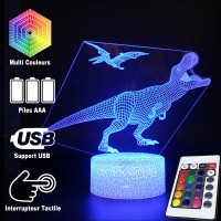 Lampe 3D Dinosaure Tyrannosaure et Ptérodactyle télécommande et caractéristiques