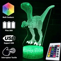 Lampe 3D Dinosaure Vélociraptor télécommande et caractéristiques
