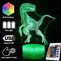 Lampe 3D Dinosaure Vélociraptor qui courre télécommande et caractéristiques