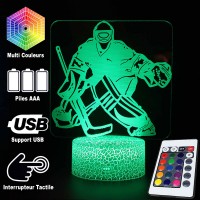 Lampe 3D LED d'un gardien de Hockey, télécommande et caractéristiques