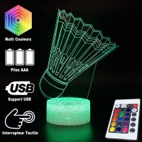 Lampe 3D LED Volant de Badminton, télécommande et caractéristiques