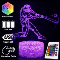Lampe 3D LED Baseball joueur, télécommande et caractéristiques