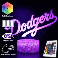 Lampe 3D LED Baseball Logo Dodgers, télécommande et caractéristiques
