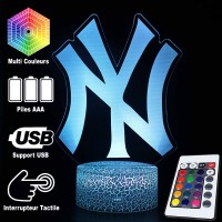 Lampe 3D LED Baseball Logo Yankees de New-York, télécommande et caractéristiques