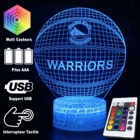 Lampe 3D LED Basketball Logo Warriors Golden State, télécommande et caractéristiques
