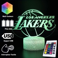 Lampe 3D LED Basketball Logo Los Angeles Lakers, télécommande et caractéristiques