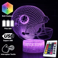 Lampe 3D LED Football Américain : Les Redskins de Washington, télécommande et caractéristiques