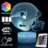 Lampe 3D LED Football Américain : Le Casque des Patriots, télécommande et caractéristiques
