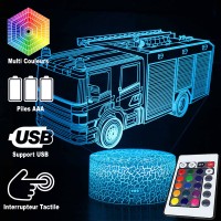 Lampe 3D LED Camion de Pompiers, télécommande et caractéristiques