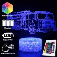 Lampe 3D LED Camion Pompier Américain, télécommande et caractéristiques