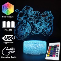 Lampe 3D LED Moto Sportive, télécommande et caractéristiques