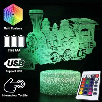 Lampe 3D LED Locomotive à Vapeur, télécommande et caractéristiques