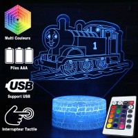 Lampe 3D LED Locomotive à Vapeur Cartoon, télécommande et caractéristiques