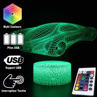 Lampe 3D LED Voiture Sport et Futuriste, télécommande et caractéristiques