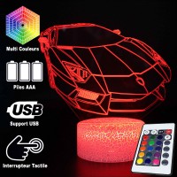 Lampe 3D LED Voiture Sportcar 1, télécommande et caractéristiques