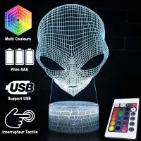 Lampe 3D Alien, télécommande et caractéristiques