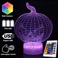 Lampe 3D Citrouille Halloween, télécommande et caractéristiques
