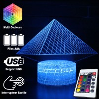 Lampe 3D Pyramide, télécommande et caractéristiques