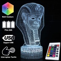 Lampe 3D TOUTANKHAMON, Pharaon, télécommande et caractéristiques