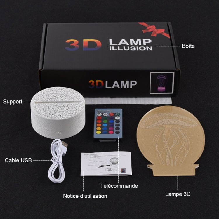 3D Illusion Lampe Casque,LED Veilleuse 3D Enfant Lampe,Lumières USB à interrupteur tactile 16 couleurs avec télécommande cadeaux de Noël cadeaux d'anniversaire pour enfants 