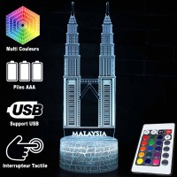 Lampe 3D Monuments Tours Petronas, Malaisie, télécommande et caractéristiques