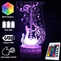 Lampe 3D Musique Guitare électrique et notes, télécommande et caractéristiques