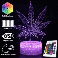 Lampe 3D Nature Feuilles de Cannabis, télécommande et caractéristiques