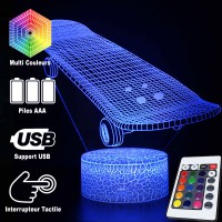 Lampe 3D LED Skateboard, télécommande et caractéristiques