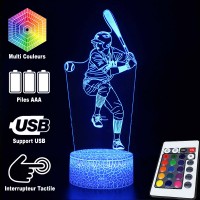 Lampe 3D LED Joueur de Baseball, télécommande et caractéristiques