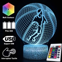 Lampe 3D LED Basketball Joueur sur fond de ballon, télécommande et caractéristiques