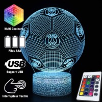 Lampe 3D Football ballon avec logo PSG, télécommande et caractéristiques