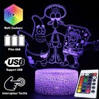 Lampe 3D LED de Bob l'Éponge, Patrick Étoile et Carlo Tentacule, télécommande et caractéristiques