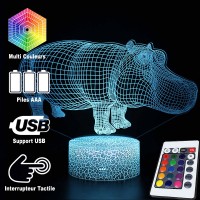 Lampe 3D Hippopotame Adulte caractéristiques et télécommande