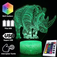 Lampe 3D Rhinocéros Majestueux caractéristiques et télécommande