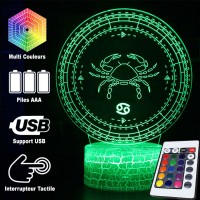 Lampe 3D Signe Astrologie : Cancer caractéristiques et télécommande